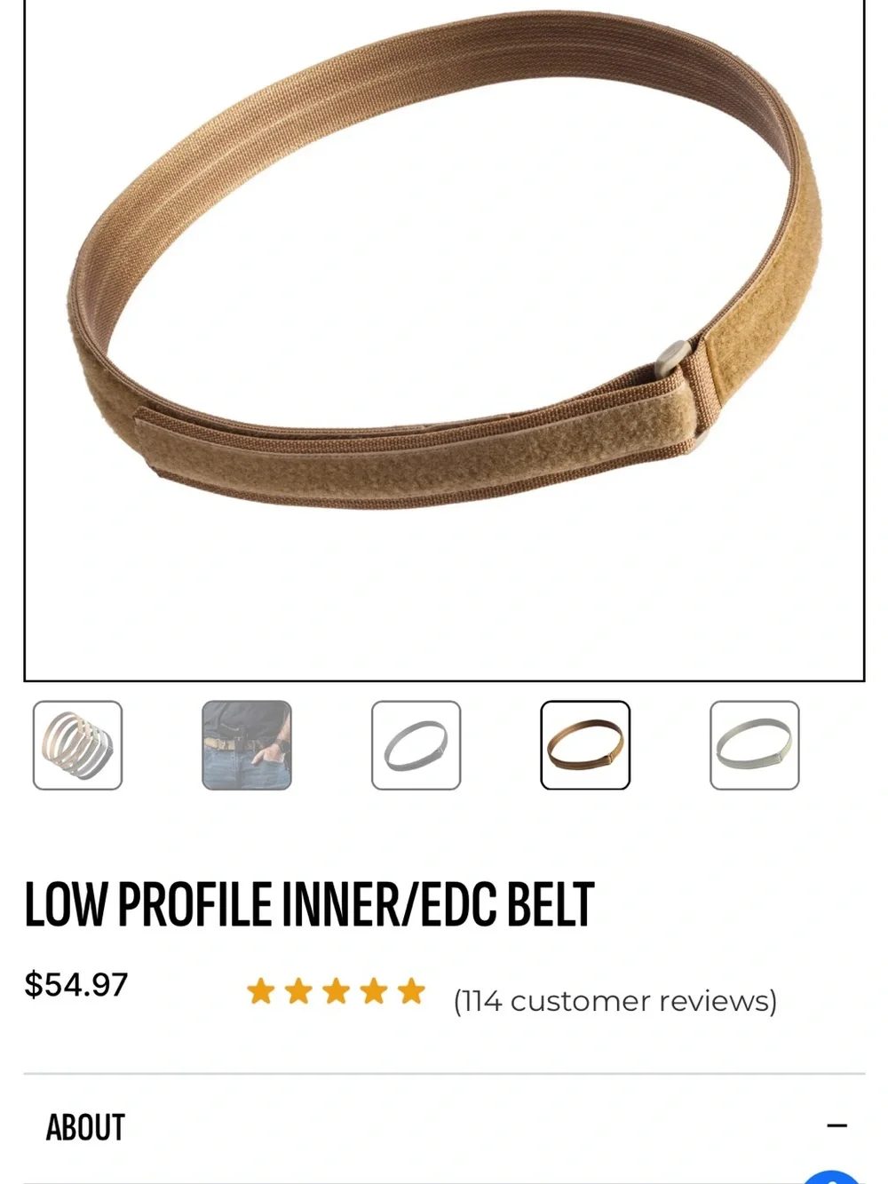 Blue Alpha gear Low Profile inner/EDC Belt - coyote brown barley worn! Size 42